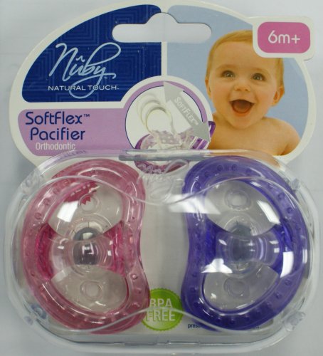 Nuby Natural Touch Softflex Pacifiers BPA FREE Orthodontic 6+ months - pink/purple