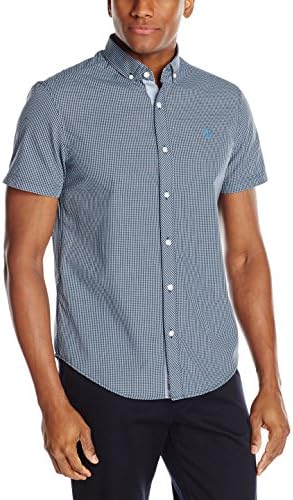 Original Penguin Men's Gingham Short Sleeve Shirt, Dress Blues, Medium