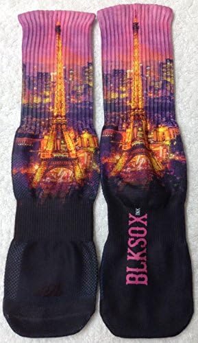 Large BLK SOX INK Eifel Tower Paris Sublimation Print Crew Socks L