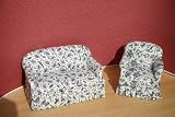 Grey Floral Comfy Sofa & Chair Set Dollhouse Miniature