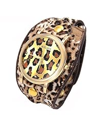 Snake Head Style Round Case Quartz Analog Watch Wrist Watch Timepiece with Rhinestones & PU Leather Band f Woman Lady - Brown SWWM3-234574