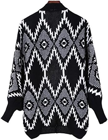 NEW VTG Casual Geometric Check Batwing Irregular Sweater Open Knit Cardigan Top