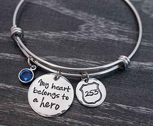 Police Wife Jewelry Personalized Badge Bangle Bracelet All Blue Lives Matter my Heart Belongs to a Hero