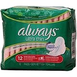 Always Ultra Thin Maximum Protection With Wings Unscented Pads 12 Count