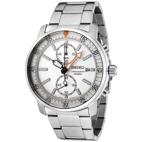Seiko Men's SNN221 Chronograph White Dial Stainless Steel Watch
