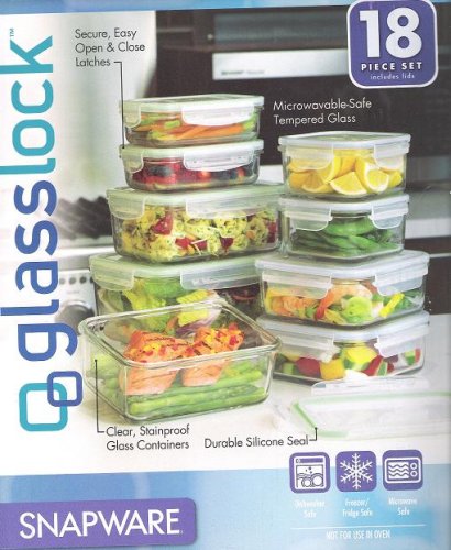 Snapware 18pc Glasslock Tempered Glass Storage Containers 18piece Set with Lids