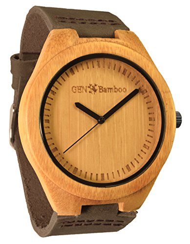 GEN Bamboo LeGENd Men's Wooden Bamboo Watch in Brown with Genuine Leather Strap (Japanese Quartz)
