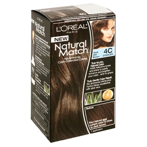 L'Oreal Natural Match No-Ammonia Color-Calibrated Creme, Dark Ash Brown, 4C Cooler (Pack of 2)