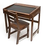 Lipper International Child's Desk with Chalkboard Top and Chair Set, Walnut, width 18in