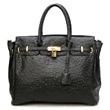 Designer Inspired London Office Tote Ostrich Finish - Black