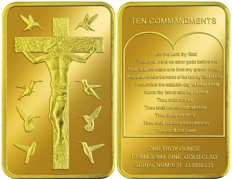 1 Troy Oz Jesus Ten Commandments Bars .999 Gold Clad Art Bars