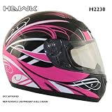 Advance HAWK Pink with White Graphics on Black Glossy Full Face Motorcycle Helmet - Size : Small