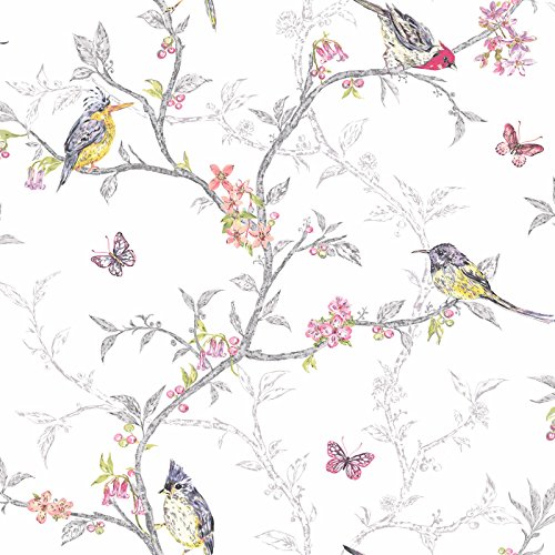 Phoebe Birds Wallpaper - White - 98080
