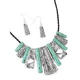 Beautiful Tribal Look Silver and Turquoise Necklace and Earrings Set on Black Braided Cord ~... 