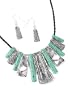 Beautiful Tribal Look Silver & Turquoise Necklace & Earrings Set on Black Braided Cord ~ Comes Gift Boxed (2a)