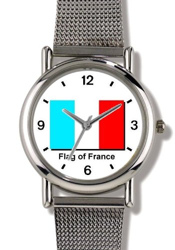 Flag of France - Tricolor No.2 Paris & France Theme - WATCHBUDDY® ELITE Chrome-Plated Metal Alloy Watch with Metal Mesh Strap-Size-Small ( Standard Women's Size )