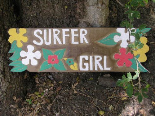 SURFER GIRL ANTIQUE FINISH ROXY TIKI BAR SIGN - 24 - ISLAND DECOR
