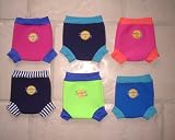 Splash About neoprene Happy Nappy: Navy with Blue Lagoon stripe rib, Medium (3-8 months)