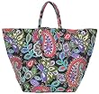 Cotton Canvas Paisley and Flowers Beach Bag 26"L Top x 16.5"H