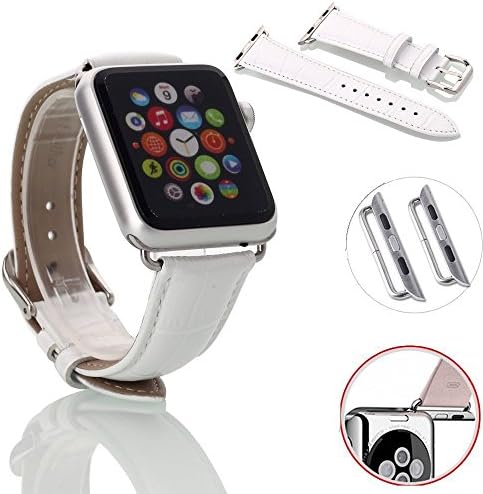 Apple Watch Band W Metal Clasp, Wiiwatch Genuine Crocodile Leather Strap Wrist Band for Apple Watch &amp; Sport &amp; Edition - 42mm White