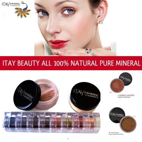 Itay Beauty Mineral Cosmetics Eye Shadow Shimmer 8 Stack: Best 4 Green Eyes + Mineral Foundation Color: Mf-9 Taramisu + Mineral Blush Color: Mb-6 - Raspberry Smoothie