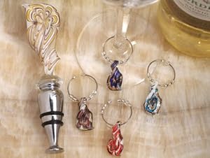 48PC CC2822 Murano Art Deco Combination Set Golden Swirl Stopper And Wine Charms