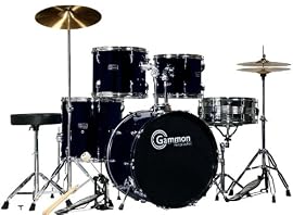 Black Drum Set for Sale with Cymbals Hardware and Stool New Gammon 5-Piece Kit Full Size