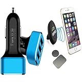 Apple Car Charger Adapter USB with Iphone Car Mount For Iphone 6 5 4s Ipod; 3-Port Car Charger for Ipad Air Mini/ 2 Magnetic plates for Iphone Car Mount Holder Inside
