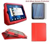 HappyZone - Red Portfolio Leather Case Cover with Muti-Function Stand Anti-Glare Matte Finishing Screen Protector for HP TouchPad WiFi 16GB amp 32GB 97quot Tablet on sale