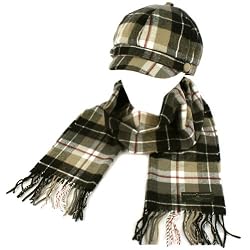 Ladies Winter Tartan Plaid Newsboy Cap Hat Softer Cashmere? Scarf Gift Set Black