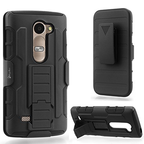 LG Leon Case, LG Tribute 2 Case, LG Power Case, LG Sunset Case, NageBee - Advanced Armor Hard Hybrid Case Cover Military Stand Holster Locking Belt Swivel Clip Combo Case for LG Leon C40 (MetroPCS) / LG Tribute 2 (Boost Mobile) / LG Power L22C (Straight Talk) / LG Sunset L33L (Holster Combo Black)