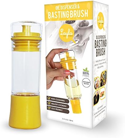 Layla 2-in-1 Oil Dispenser and Basting Brush for Everyday Use &amp; Bbq. Marinate Your Meat, Fish and Veg with Your Favorite Oil, Vinegar &amp; Sauces. Grease Cake Tins &amp; Muffin Pans for Non-stick Baking.
