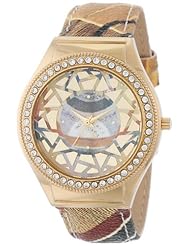 Gattinoni Womens 202848GA13-44B Mosaic Gold Ion-Plated Coated Stainless Steel Swarovski Crystal Watch