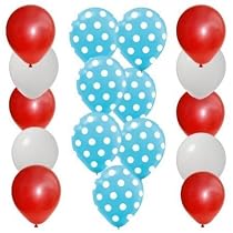 30 pc Dr Seuss Cat in the Hat Party Balloon Kit: 12 Red 12 White 6 Blue w White Dot Latex
