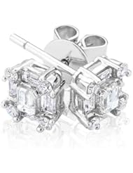 Baguette and Round Diamond Stud Earrings 3/4ctw