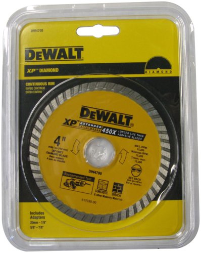 DeWalt DW4700 Industrial 4-Inch Dry or Wet Cutting Continuous Rim Diamond Saw Blade with 7/8-Inch Arbor