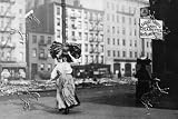 Art Poster, Immigrant Woman Walks Down Street Carrying a Pile of Clothing on Her Head - 27.5 x 18.75