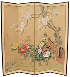 Beautiful Hand Painted Oriental Room Divider - 6ft. Harmony in Nature Hand Crafted Folding Privacy Floor Screen