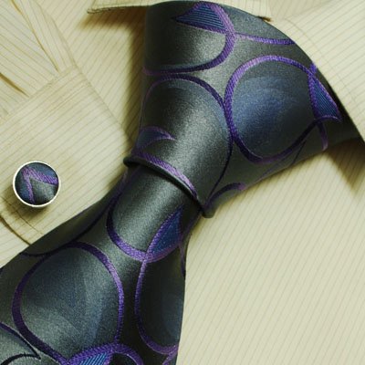 Silver Pattern Designer Ties for Men Purple Florals Discount Gifts Discount Silk Neck Tie Cufflinks Set 6460