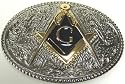 Chrome & Enamel Masonic Symbol Belt Buckle Freemason
