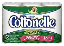 Cottonelle Toilet Paper, Aloe & Vitamin E, Double Roll, Case Pack, Four - 12 Roll Packs, 300 Sheets Each (48 Rolls)