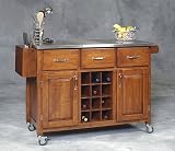 Kitchen Island Cart with Stainless Steel Top - Cherry Finish