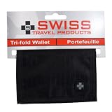 New Swiss Travel Products Black Tri-Fold Nylon Wallet With Zippered Coin Compartment