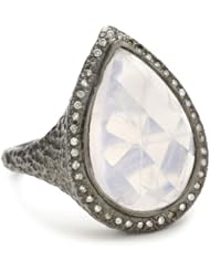 Dyanne Belle "Carousel Ring Collection" Pear Blackened Silver with Pink Quartz and Diamonds Ring, Size 7