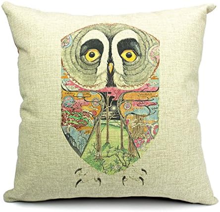 Animals Cartoon Pattern Vintage Linen Cotton Indoor/Outdoor Cushion Cover Home Decor Pillow Case 18"x18" or 12"x20" (18"x18"(45x45cm), Owls)