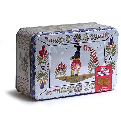 Childrens Toyshop  Gourmet Food : Le Guillou Pure Butter Galettes de Bretagne in Quimper Art Breton Tin Rectangular Box (white) - 11.4 oz.