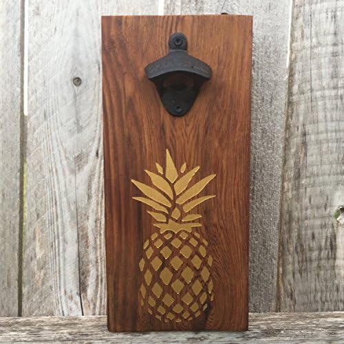 Rustic Pineapple Wooden Bottle Opener in Cedar - Wall Mounted