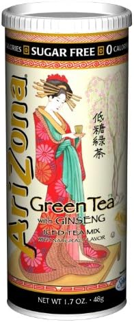 Arizona Sugar Free Green Tea w/ Ginseng Iced Tea Mix Tubs in Cannister 1.7 oz (Pack of 2)