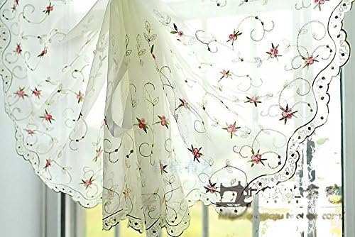 Droyee Popular Polyester Sheer Window Curtain,Floral Tulle Volie Window Panel,Window Screening,Wrinkle Free(2 Panels,Red Rose,54*90Inch)