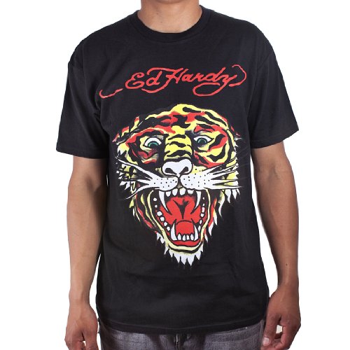 Ed Hardy Mens Tiger Tattoo Graphic Tee Shirt - Black